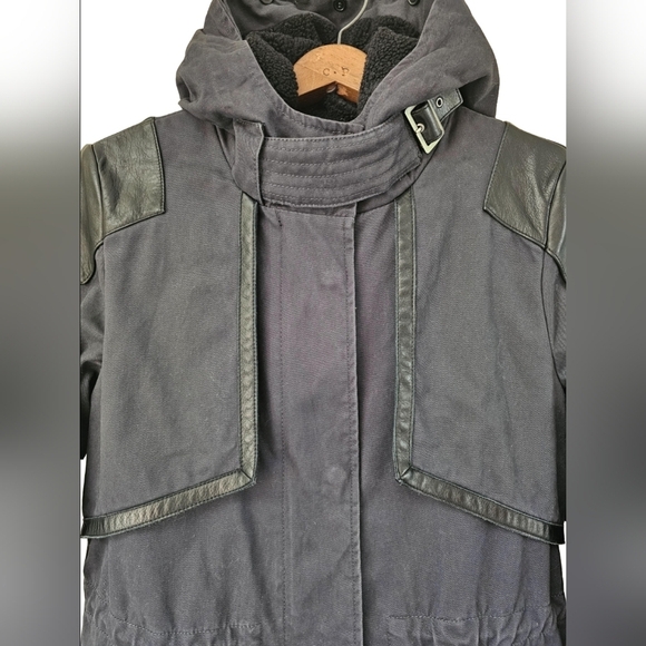 Maje black parka removable warm lining with the sherpa hood are removable sz 1 - Picture 9 of 13